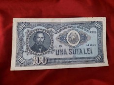 Bancnota 1952,bancnota veche ROMANEASCA UNA SUTA Lei-Nicolae Balcescu-d19-513029