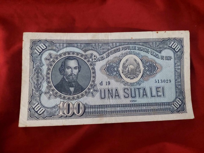 Bancnota 1952,bancnota veche ROMANEASCA UNA SUTA Lei-Nicolae Balcescu-d19-513029