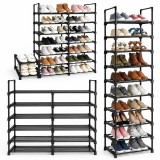 Pantofar ingust 10 niveluri, raft pantofi metalic pentru hol, negru, 45x30x174 cm