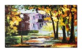Cumpara ieftin Tablou pictat manual, Prin parcul de la conac, stilizat, 100x60cm ulei pe panza in cutit efect 3D, superb