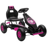HOMCOM Kart cu pedale pentru copii șezut reglabil 3 poziții fr&acirc;nă manuală copil de 5-12 ani roz negru | Aosom Romania