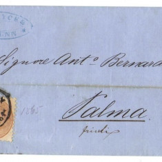 Austria Österreich 1865 Postal History Rare, Cover Brunn Bahnhof to Palma D.073