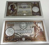 Romania&ndash;lot 30 buc.reproduceri-Bancnote polimer placate cu Ag 999&permil; si Au de 24k