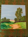 TABLOU PE PANZA CU SASIU NOU 50X50 CM PEISAJ ACRILIC PRET 100 LEI
