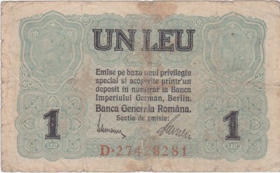 ROMANIA 1 LEU BGR 1917 uzata foto