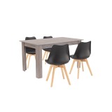 Set masa dining Leziter Zara 4 1 negru-stejar, 4 scaune + 1 masa