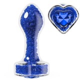 Dildo Glass Plug with Heart Gem Bleu