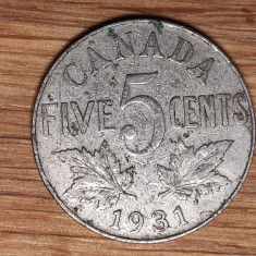 Canada - moneda de colectie - 5 cents 1931 - George V - frumoasa !