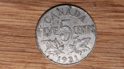 Canada - moneda de colectie - 5 cents 1931 - George V - frumoasa ! foto