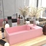 Cumpara ieftin Chiuvetă de baie cu preaplin, roz mat, ceramică