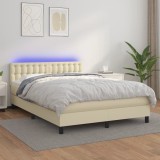 Cumpara ieftin Pat cu arcuri, cu saltea &amp; LED, crem, 140x190 cm, piele eco
