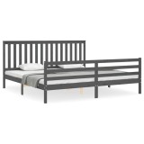 Cumpara ieftin Cadru pat cu tablie 200x200 cm, gri, lemn masiv