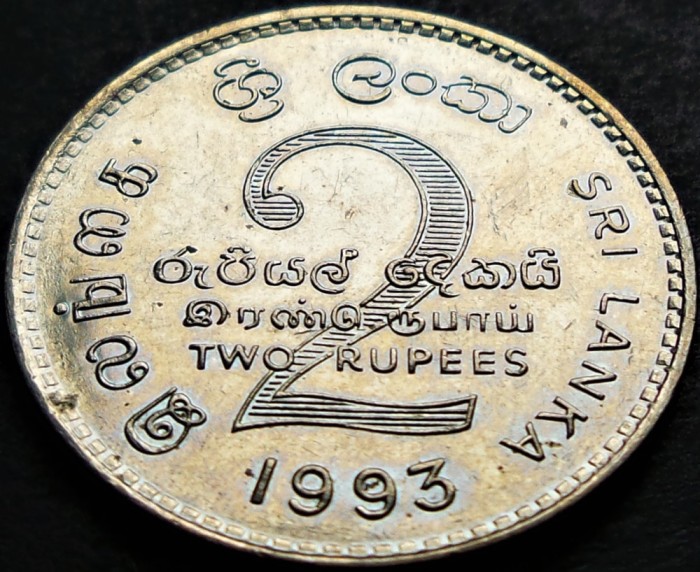 Moneda exotica 2 RUPII / RUPEES - SRI LANKA, anul 1993 * cod 5351