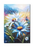 Cumpara ieftin Tablou cu margarete pe camp pictat manual, 60x40cm ulei pe panza in cutit efect 3D, Valentin Pop