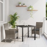 vidaXL Set de mese pentru grădină cu perne din ratan sintetic gri &icirc;n 3 piese