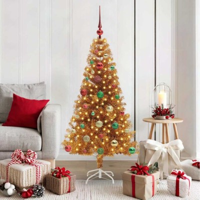 vidaXL Brad de Crăciun cu 150 LED cu suport Auriu 150 cm PET 3396620 foto