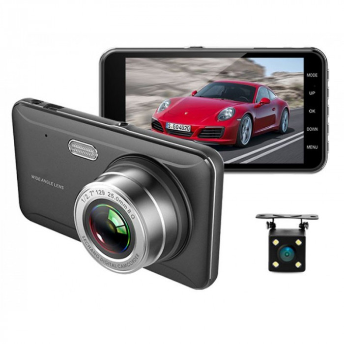 Camera Video Auto DVR Dubla FullHD Techstar&reg; A17 Unghi 170&deg; Display 4&quot;, Senzori Miscare si Night Vision