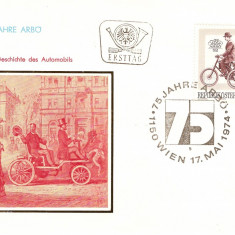 TRICICLU MOTORIZAT 75 ANI ANIVERSARE AUSTRIA FDC 1974