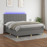 Cumpara ieftin Pat cu arcuri, saltea și LED, gri &icirc;nchis, 180x200 cm, textil