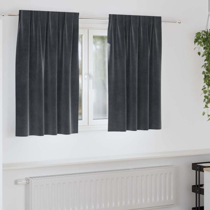 vidaXL Draperii opace cu bandă superioară, 2 buc., gri &icirc;nchis, catifea
