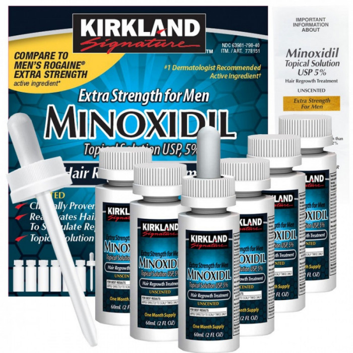 Set Solutie, Kirkland Signature, Minoxidil 5%, Tratament Impotriva Caderii Parului, Pipeta Inclusa,