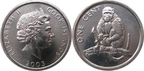 Insulele Cook 2003 - 1 cent, maimuta, UNC