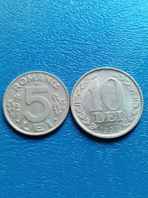 Moneda Romania 5 lei si 10 lei 1992 foto