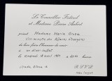 INVITATIE LA DINEU , ADRESATA MARIEI GROZA , MINISTRU ADJUNCT AL AFACERILOR EXTERNE , DE CONSILIERUL FEDERAL AL ELVETIEI SI SOTIA ASA MADAME PIERRE