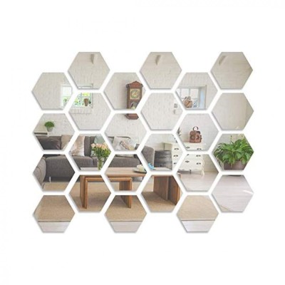Set 24 oglinzi autocolant, Acril, Model hexagonal, 126 x 110 x 63mm foto