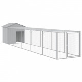 Cotet pui cu incinta gri deschis 117x609x123 cm otel galvanizat GartenMobel Dekor, vidaXL