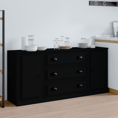 Servante, 3 piese, negru, lemn prelucrat foto