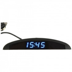 Termometru + voltmetru + ceas digital, led albastru, conectare priza, auto, T3
