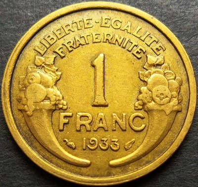 Moneda istorica 1 FRANC - FRANTA, anul 1933 * cod 1727 A foto