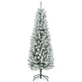 HOMCOM Pom de Crăciun Artificial Acoperit cu Zăpadă, Pom de Crăciun &Icirc;ngust cu Bază Pliabilă, &Oslash;65x180 cm, Verde | Aosom Romania