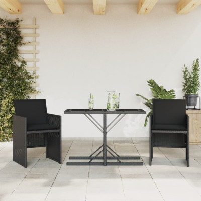 vidaXL Set bistro cu perne, 3 piese, negru, poliratan foto