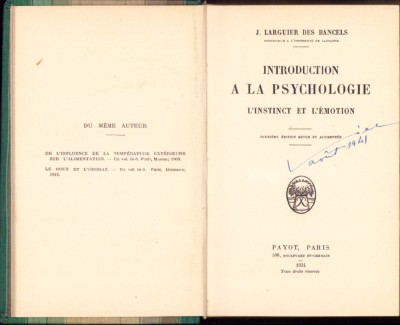 HST C3493 Introduction a la psychologie. L&amp;rsquo;instinct et l&amp;rsquo;emotion 1934 foto