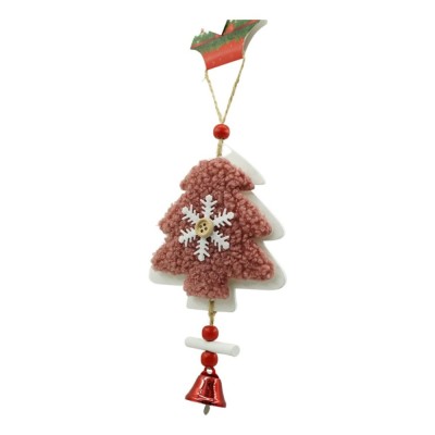 Ornament de brad broderie cu pomul de craciun, flippy, roz, lemn, 18 cm foto