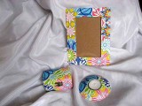 set cadou cutie lemn ,rama si suport lumanare multicolor 25357