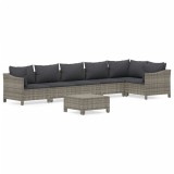 Cumpara ieftin Set mobilier de gradina cu perne, 7 piese, gri, poliratan