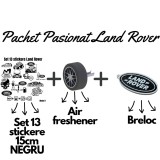 Set Cadou Pasionati Land Rover , 13 Stickere Personalizate, Breloc 3D si Air Freshener Roata 3D