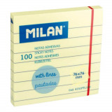 Notite Adeziv Milan, Liniate, 100 File, 76x76 mm, Galben Pal, Bloc Notes, Post-it, Sticky Notes, Bloc de Hartie, Notite Adezive, Post-it-uri, Notite p