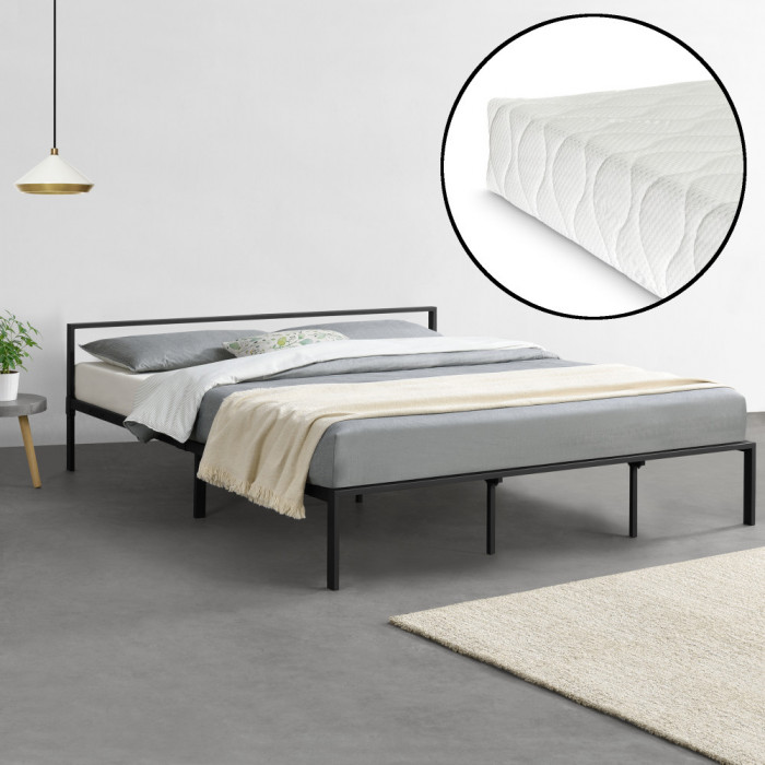 Pat dormitor Imatra180 cu saltea otel negru mat [en.casa] HausGarden Leisure