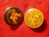 2 Insigne Romania - Festival Folclor - Calusarii , metal si email , d=2,8cm
