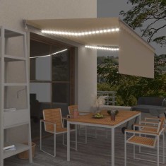 vidaXL Copertină automată cu stor&amp;senzor v&acirc;nt&amp;LED, crem, 4x3 m