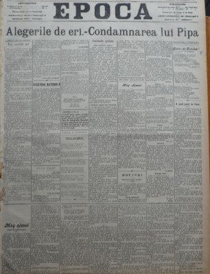 Ziarul Epoca, 25 Decembrie 1899 ; Alegerile de ieri ; Condamnarea lui Ion Pipa foto