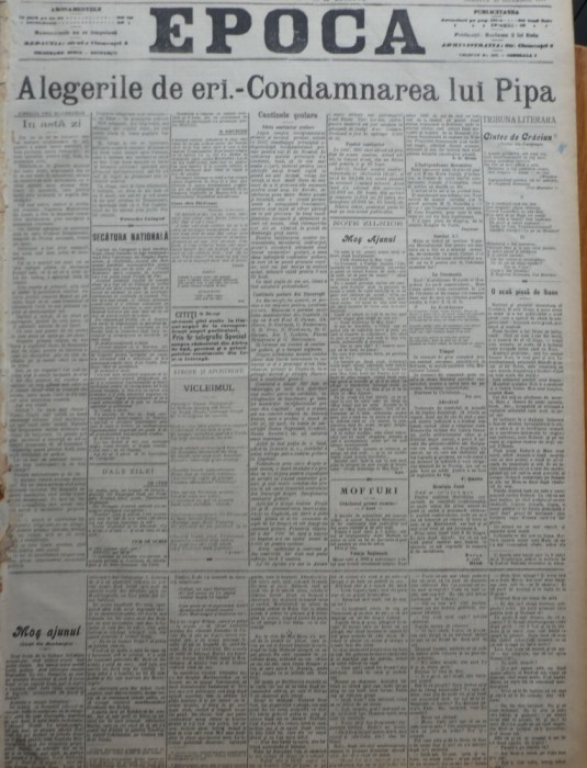 Ziarul Epoca, 25 Decembrie 1899 ; Alegerile de ieri ; Condamnarea lui Ion Pipa