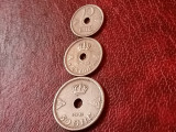 Set 3 monede 10+25+50 ore 1939 (tiraje mici),Norvegia.VOUCHER 15 LEI (descriere)