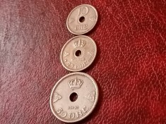Set 3 monede 10+25+50 ore 1939 (tiraje mici),Norvegia. Discount de 10 % pentru comenzi de minimum 150 de lei.