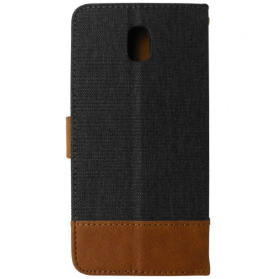 Husa tip carte cu stand denim negru cu maro (model 2) pentru Samsung Galaxy J5 2017 foto