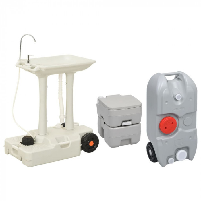 Set portabil cu toaleta, lavoar si rezervor apa pentru camping GartenMobel Dekor